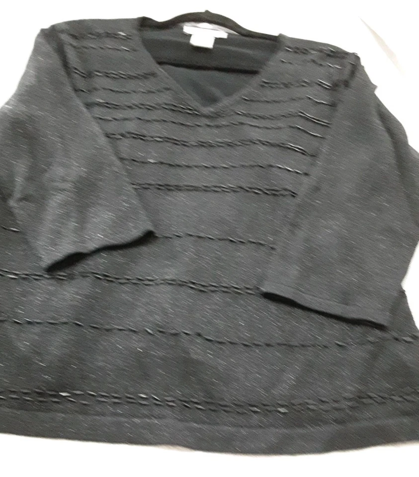 Suéter para mujer 87 % seda Top cuello en V mangas 3/4 XL cuentas brillante peso ligero Foto 4 de 4