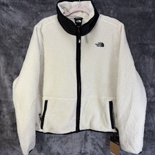 The North Face Women s XL Sherpa Fleece Jacket Full Zip Cream Black Trim NWT