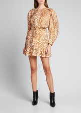 Ulla Johnson Rosaria Cheetah Silk Balloon-Sleeve Dress Size 6