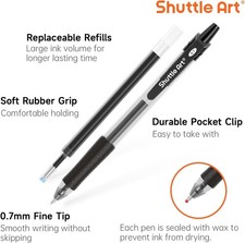 Shuttle Art Premium High Capacity .7mm Gel Pens 6 Pack Blk. Ink - NEW OPEN STOCK
