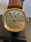 Vintage 80s Timex E-line Manual Wind Watch - TV Case -Gold Tone 32mm