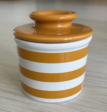 Butter Bell Brand Butter Bell. Ceramic Orange And White Stripes.