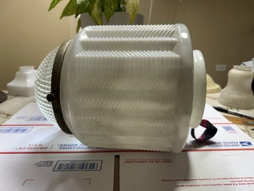 vintage Art Deco "skyscraper" milk glass ceiling lamp globe From1920s or 1930s.