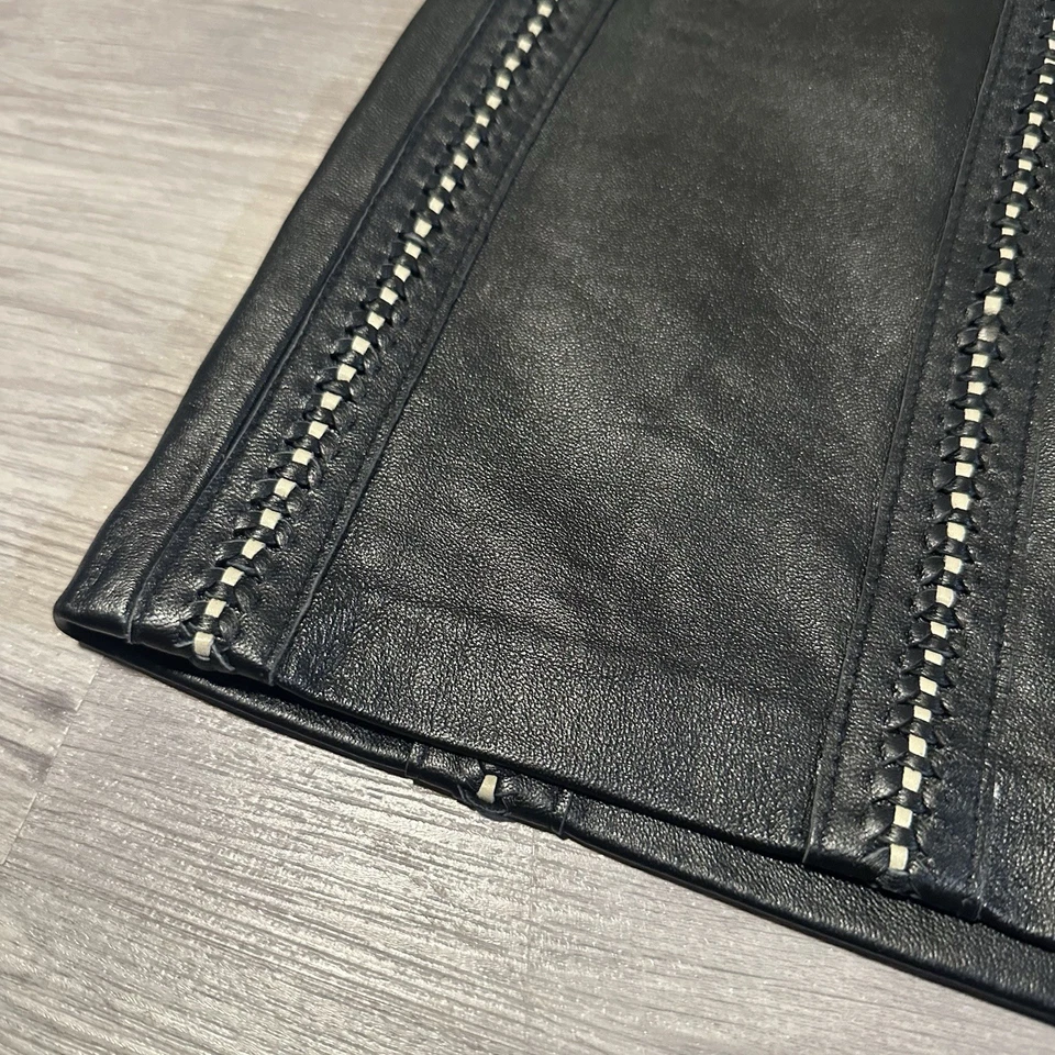 Falda para mujer In Nappa negra 100 % cuero talla 10 trenzada midi Y2K vintage Foto 2 de 4