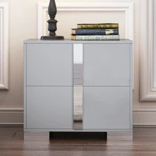 Nightstand W Metal Foot Mirrored Bedside Table W 2 Drawers