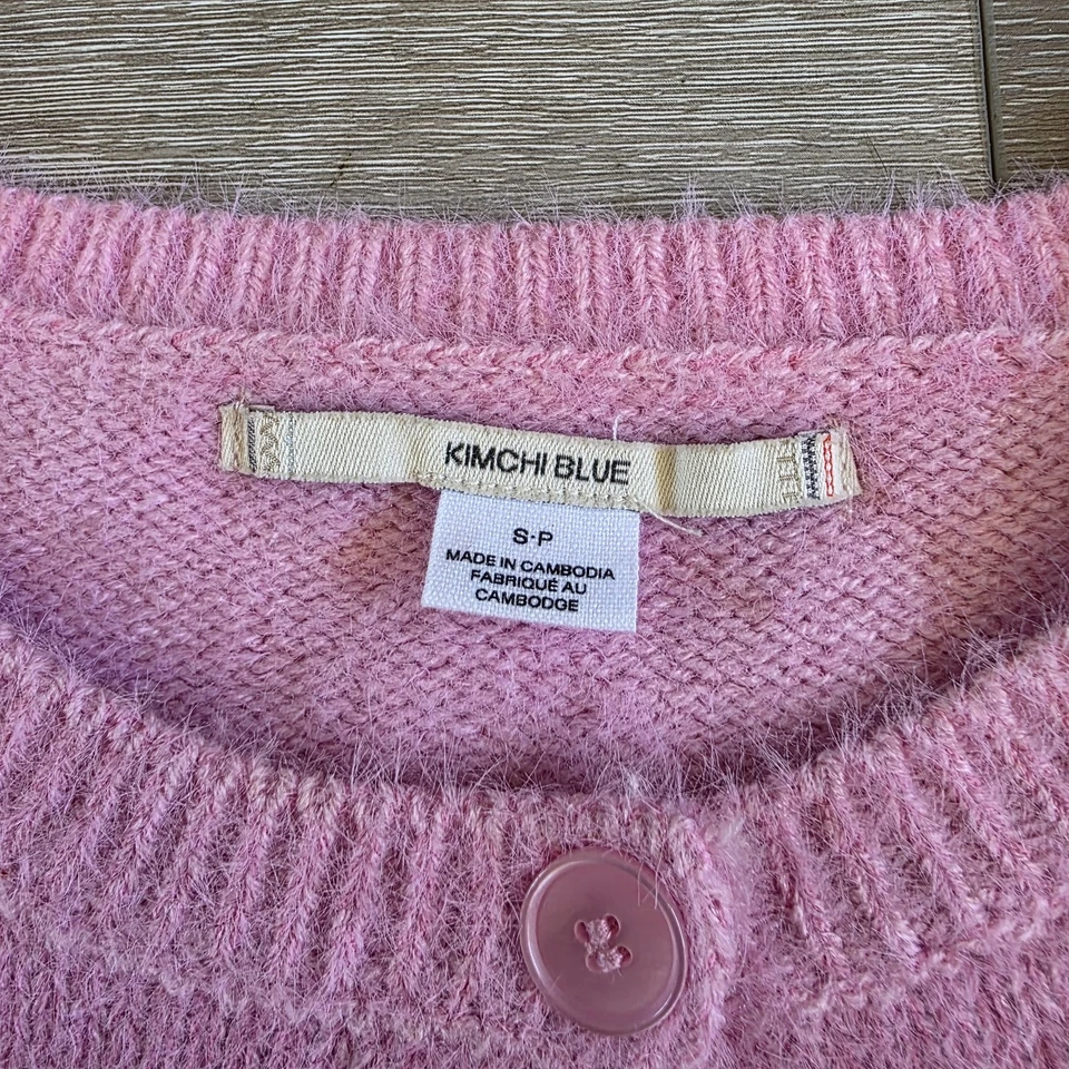 Кимчи синий кнопка спереди кардиган свитер Baby розовый укороченный женщин S Y2K 90-х - Изображение 4 из 4