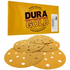 Dura-Gold 220 Grit - 6" Sanding Discs - 17-Hole Hook/Loop for DA Sander - 50pk