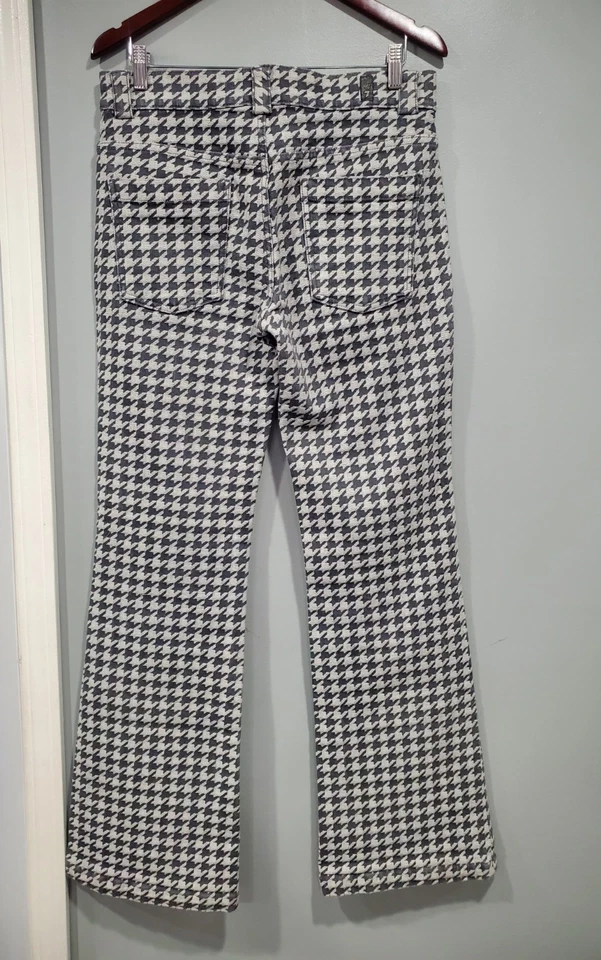 7 for All Mankind Women's Black Gray Houndstooth Flared Pants Y2K Size 32 - Image 2 of 4