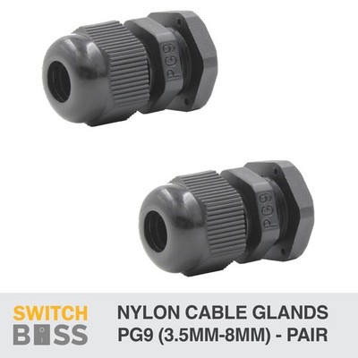 PG9 Nylon CABLE GLANDS for 3.5mm - 8mm Cable Seal IP68 Waterproof Black Gland x2