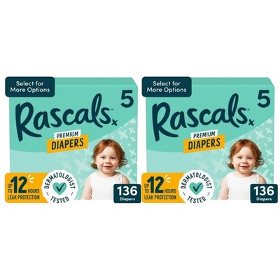 Rascals Baby Diapers Size 5   2 Pack (272 Total) Leak Protection & Comfort
