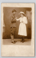 RPPC Handsome WWI Soldier with Young Lady Studio Portrait Postcard M39
