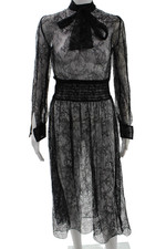 Prada Women Midi Dress Black High Neck Long Sleeve Wool Silk Size 42