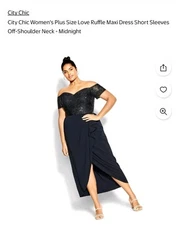 City Chic Maxi Love Ruffle Black Midnight Sequined Dress Size 18 - NEW - NWT 