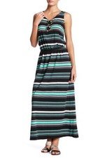 Fourteenth Place Women's S Small Elastic Waist Maxi Dress Green Black NWT