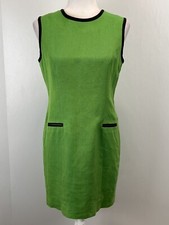 Vtg Talbots Linen Blend Sleeveless Dress Womens 6 Green Sleeveless Lined USA 90s