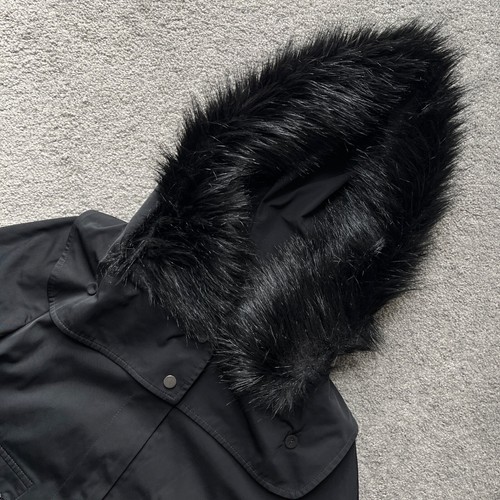 Veronika Maine Parka Coat jacket with a faux fur-trimmed hood Black Size 10 - Picture 8 of 10