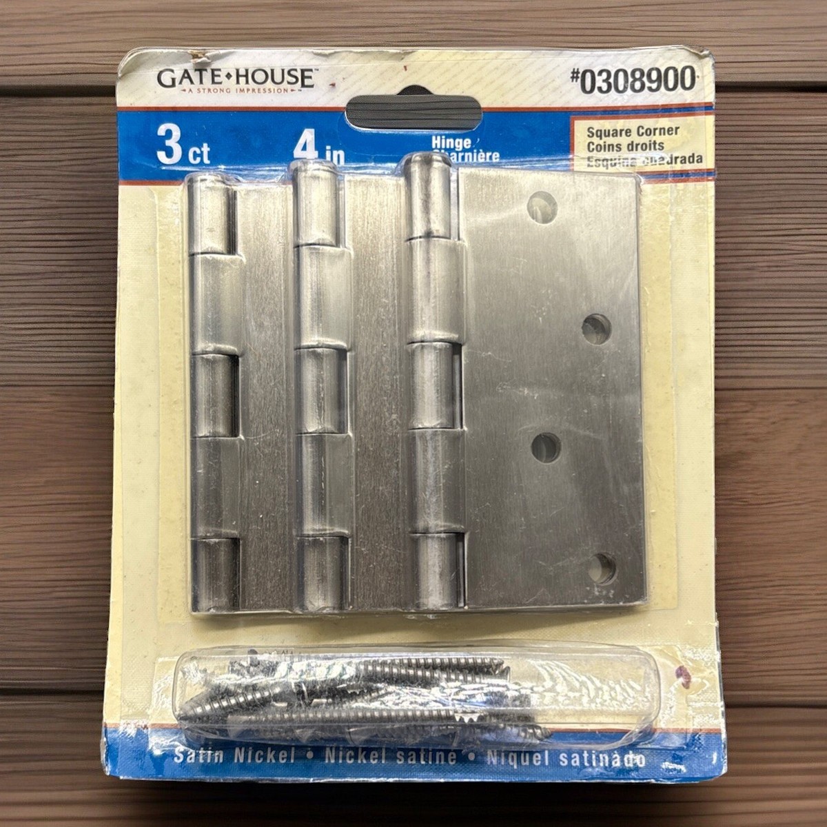●NHA Gatehouse 3ct 4in Square Corner Hinges in Satin Nickel for