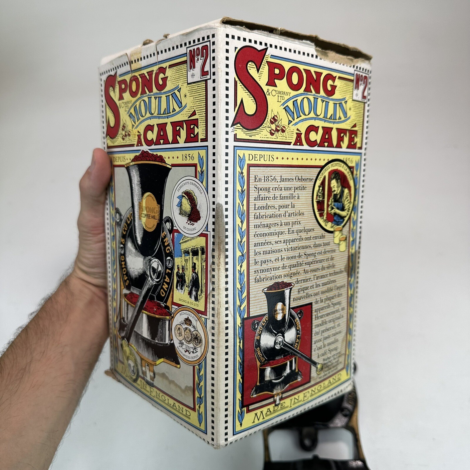 Vintage Spong Coffee Mill w Box Grinder No. 2 Made England Wood Handle