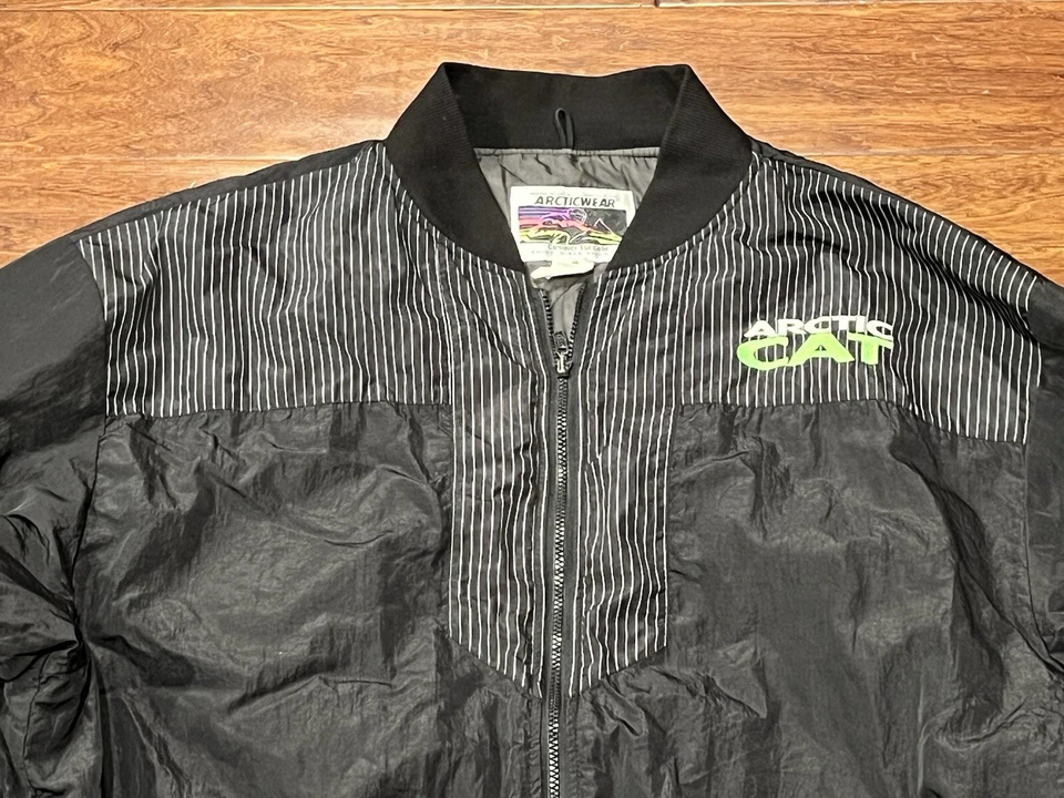 VTG Articwear Arctic Cat Black Striped Mens 2XL Zip Snowmobile Racing Ski Jacket - Image 3 of 4