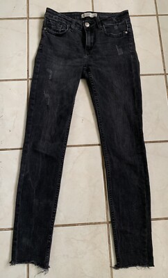 ZARA BASIC Z1975 Denim Dark Gray Mid Rise Distressed Raw Hem Jeans Sz US 2