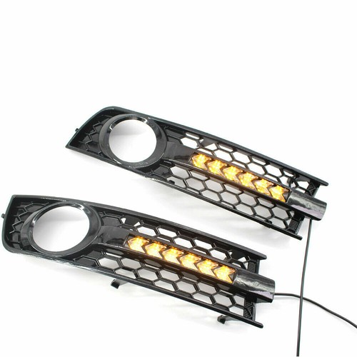 For Audi A4 B6 01-05 Honeycomb Front Bumper Lower Grilles Flowing LED Fog Light# - Picture 6 of 6