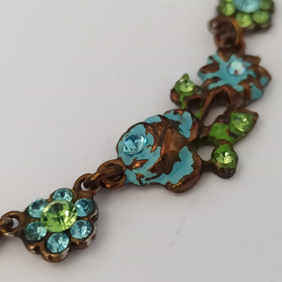 Michal Negrin Necklace Shabby Chic Light Blue Green Flowers
