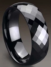 TUNGSTEN CARBIDE High Polished Black Plated Diamond Faceted RING BAND, size 9