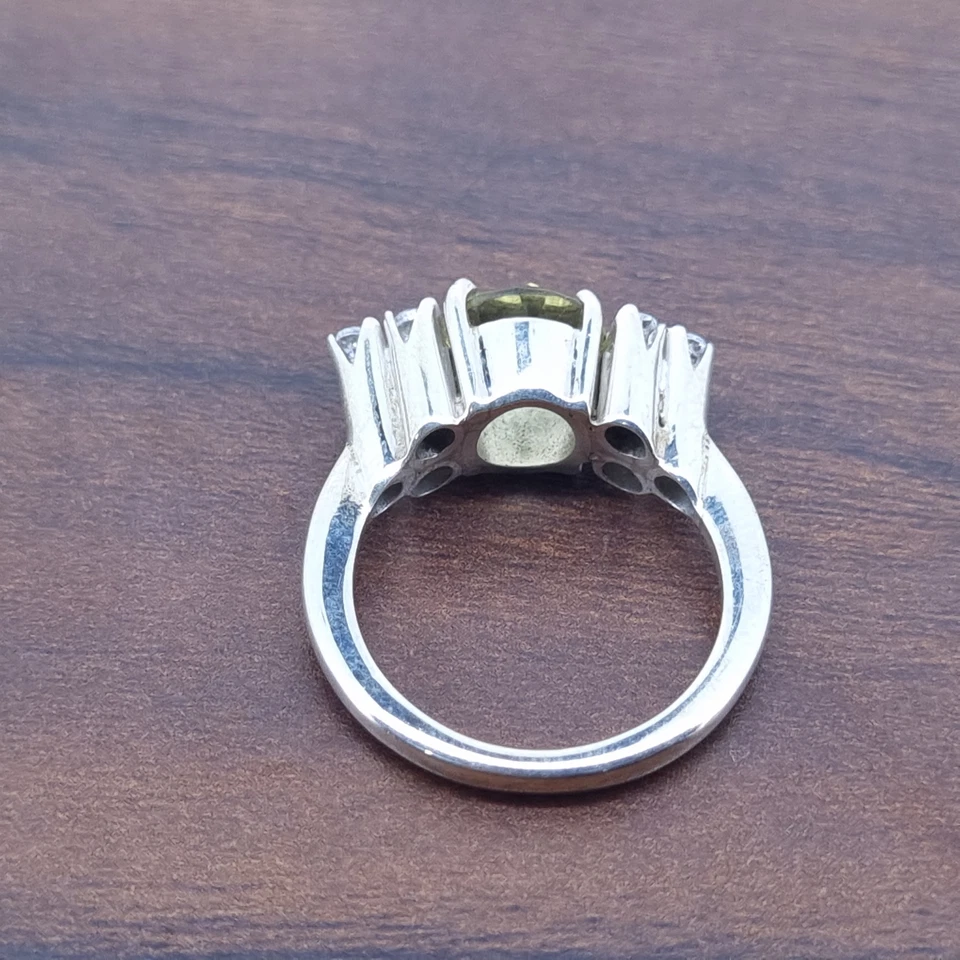 925 Argento Sterling 4.46 Grammi Naturale Limone Quarzo Con Zirconi Misura 6 J1 - Immagine 4 di 4