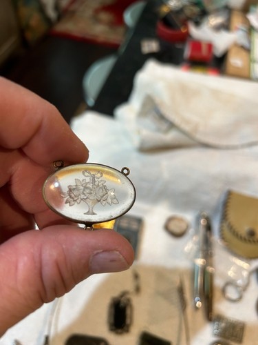 Antique Glass Hologram Reverse Etch Rose Flower Pendant