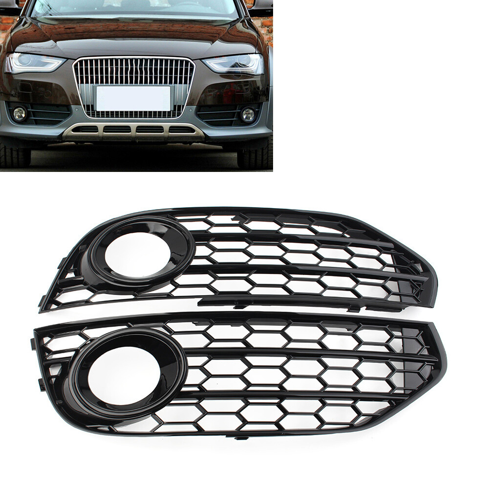 Pair Front Bumper Honeycomb Fog Light Grille Cover For Audi A4 Allroad 2010-2016
