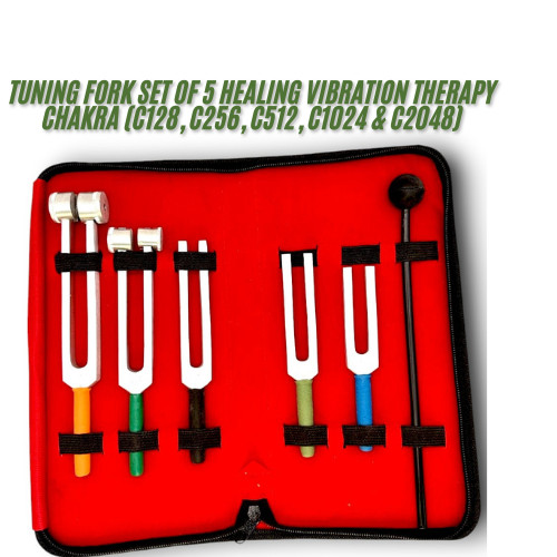 Juego de 5 diapasones para curación, equilibrio de chakras y terapia de vibración con martillo
