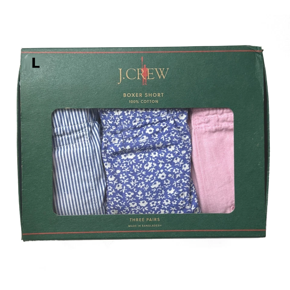 Calzoncillos boxer J Crew para hombre grandes 3 pares azules a rayas florales rosa liso Foto 3 de 4