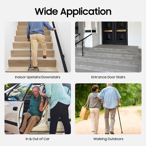 Stair Climbing Assist Cane Black Adjustable Walking Stick Seniors Aid Cane - Picture 6 of 24
