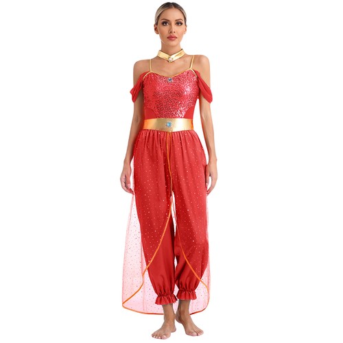 Womens Costume Metallic Dancewear Sleeveless Belly Performance Cosplay Sequin - Picture 22 of 44