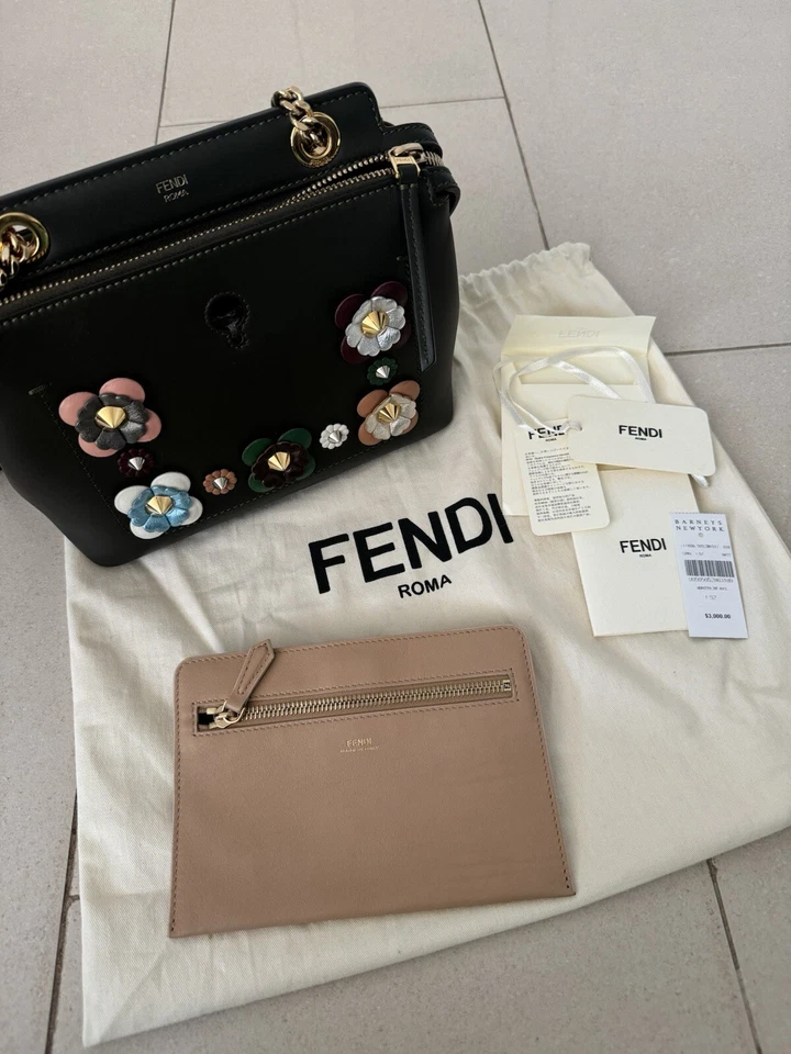 Fendi Green Studded Floral Small Dotcom Chain Shoulder Crossbody Handbag $3000 - Image 3 of 4