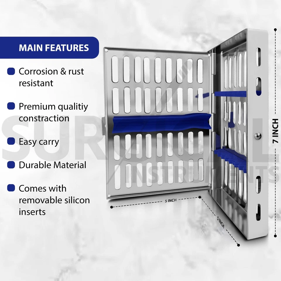 6 Casetes de Esterilización Dental 7" X 5" Quirúrgicos Para 10 Instrumentos Alemán Gr Foto 2 de 4