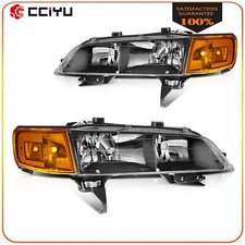 2pcs Pair Fits 1994-1997 Honda Accord Headlights Assembly Black Amber Housing