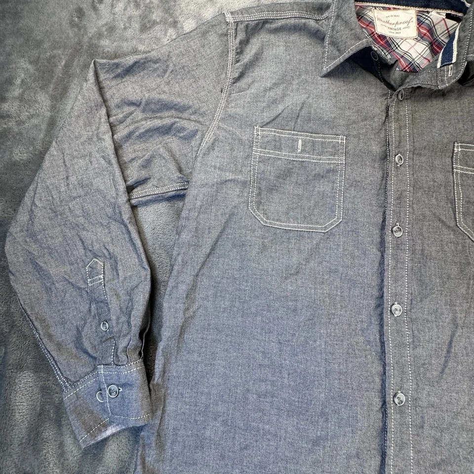 Camisa vaquera vintage impermeable para hombre con botones manga larga azul talla L Foto 4 de 4