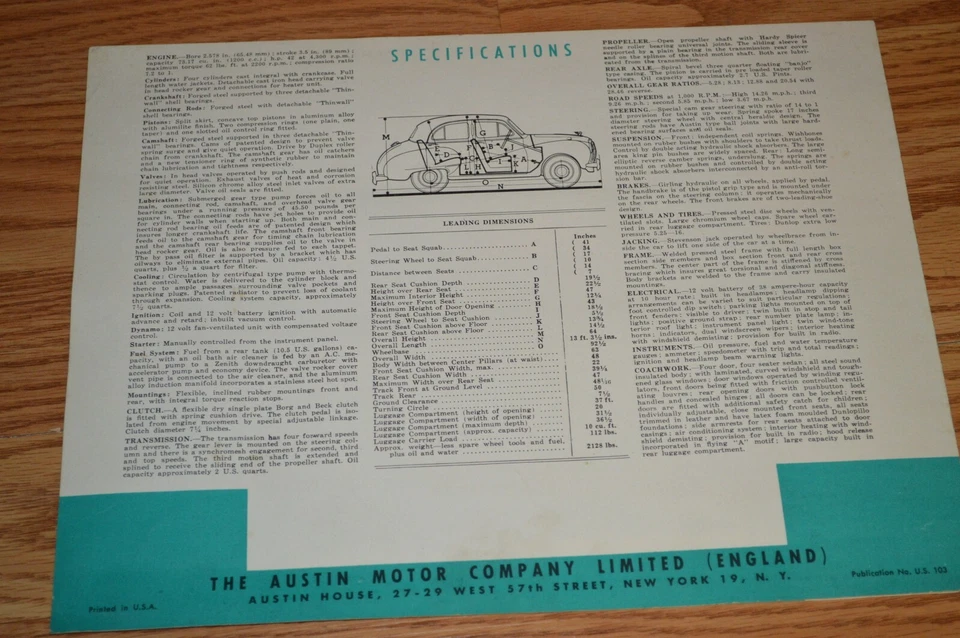 1952 AUSTIN A40 SOMERSET ОРИГИНАЛЬНЫЙ СКЛАДНОЙ ДИЛЕР ПРОДАЖИ БРОШЮРА A 40 52★★ - Изображение 3 из 3