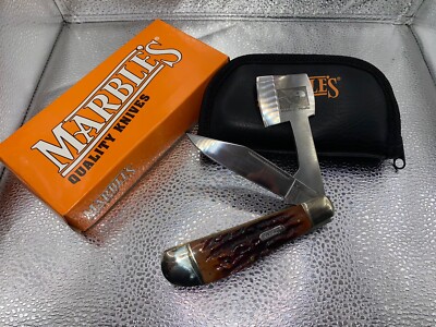 MARBLES FOUNDERS FOLDING AXE KNIFE MR111 BROWN BONE with Pouch & Box