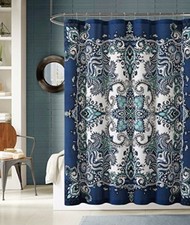 Istanbul Blue Fabric Shower Curtain: Floral Mandala Design Original NWOP
