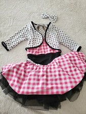 Dansco 5 PC Girls Polka Dot Dance Costume  Size Med Child Black White Pink 50s