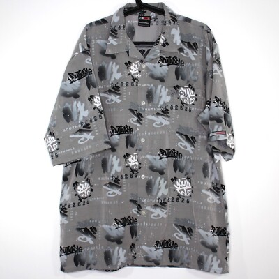 Vintage Southpole Mens Large Y2K Spell Out Loop Collar Button Up Shirt C998