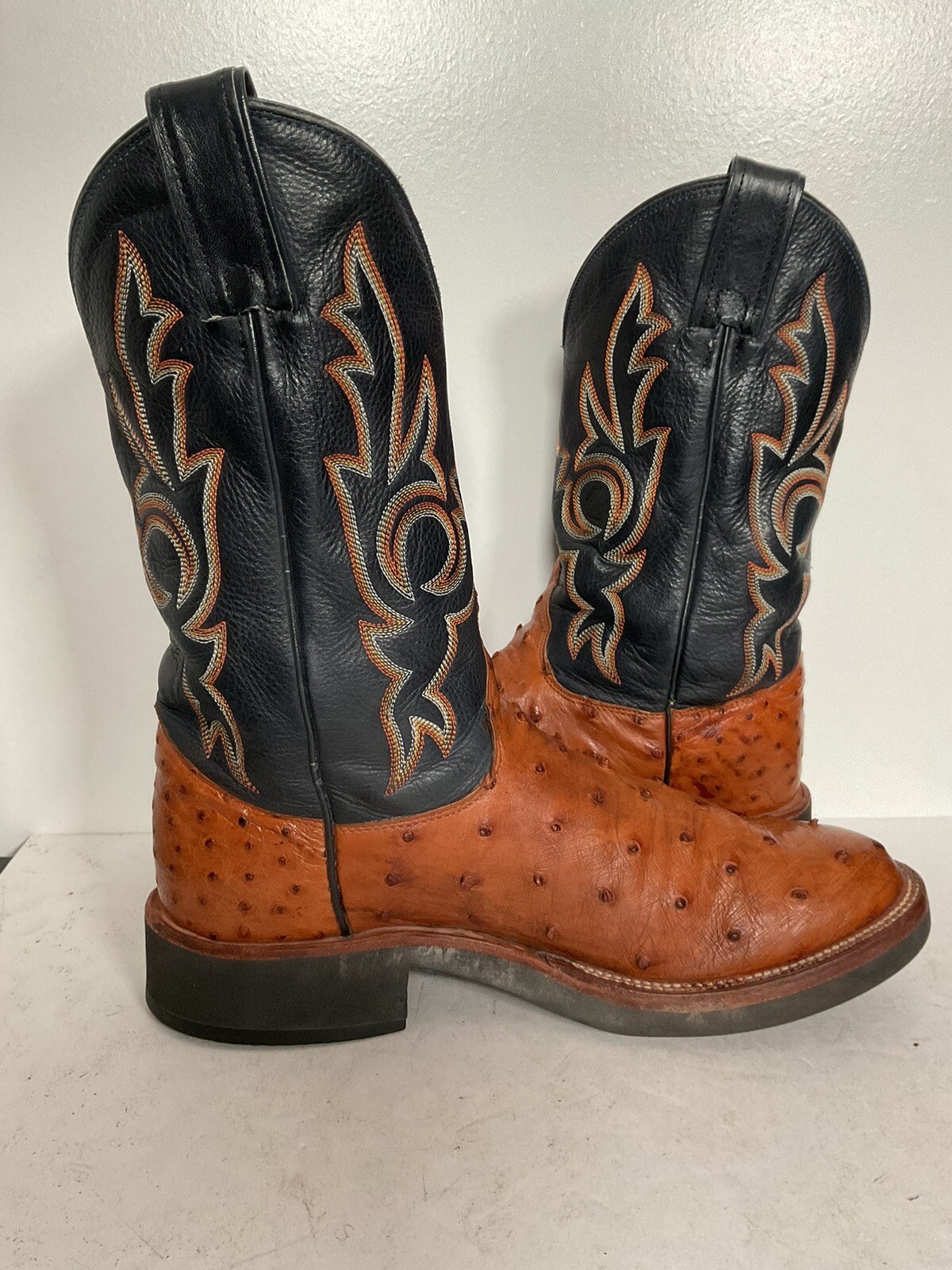 Justin Tekno Crepe Roper Boots 8 D Exotic Ostrich Quill USA Made eBay
