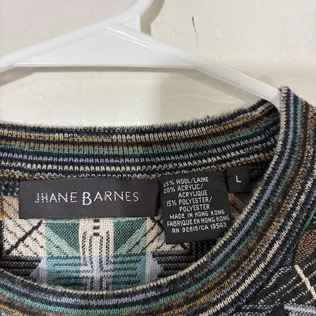Suéter Jhane Barnes Para Hombres Grande Patrón Geométrico Mezcla de Lana Cuello Redondo Pullover Foto 3 de 4