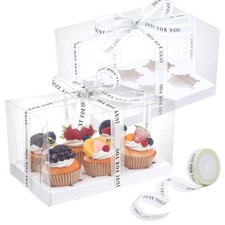 5 PCS Clear Cupcake Boxes With Ribbon 6 Count Plastic Tray Container White