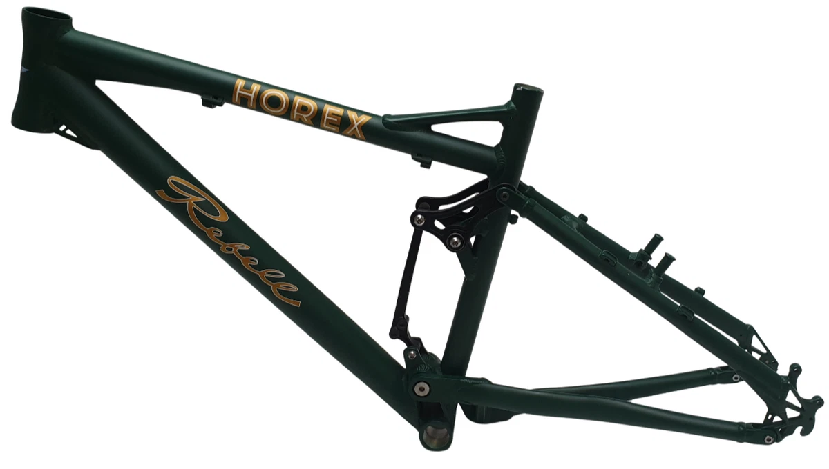 26" Fahrradrahmen "Horex Rebell", alu, gefedert, dunkelgrün, Unterlackdekor,