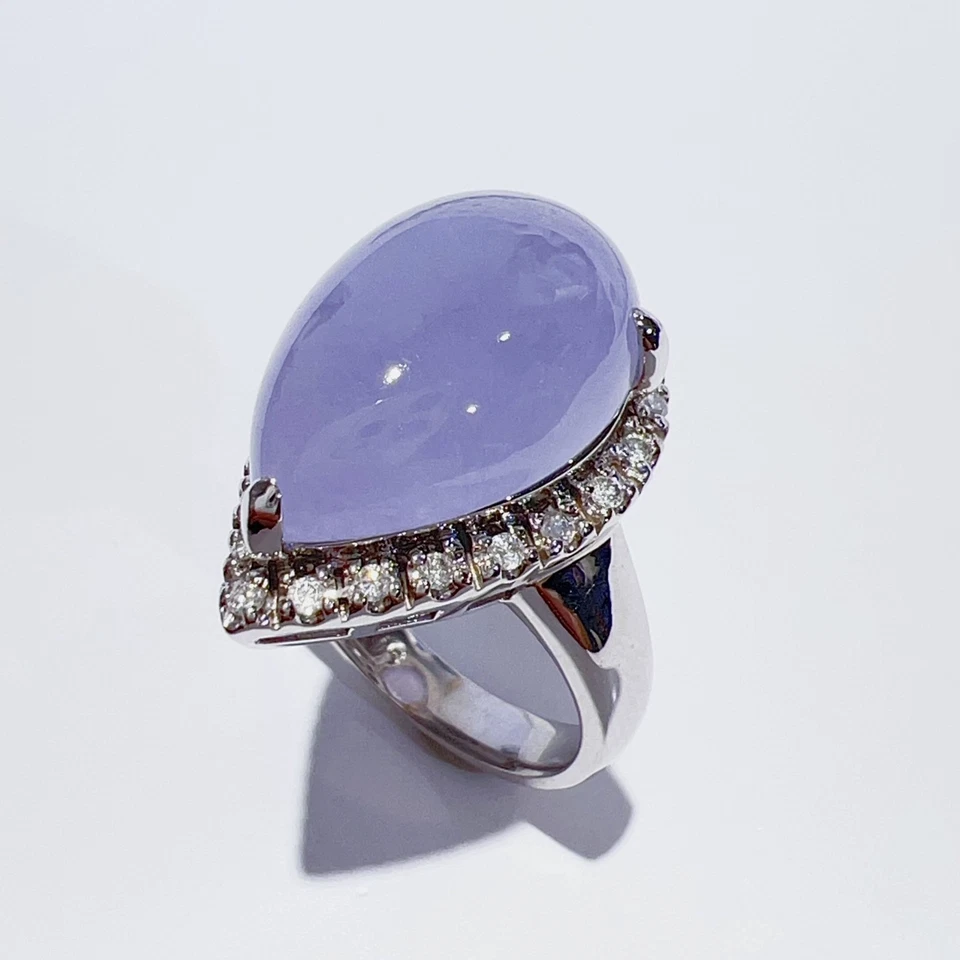 Anillo de diamantes de jadeíta lavanda natural K14WG púrpura #12 J12,05 quilates D0,21 quilates 7,6 g Foto 4 de 4