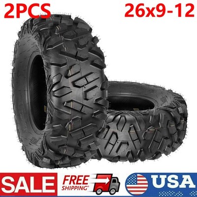 Set 2 ATV UTV Tires 26x9-12 26x9x12 6PR All Terrain Mud Tires Tubeless 26 9 12