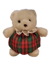 Russ Berrie Bear HOLLY White Soft Christmas Plush Tartan Fabric Body 8" Vintage